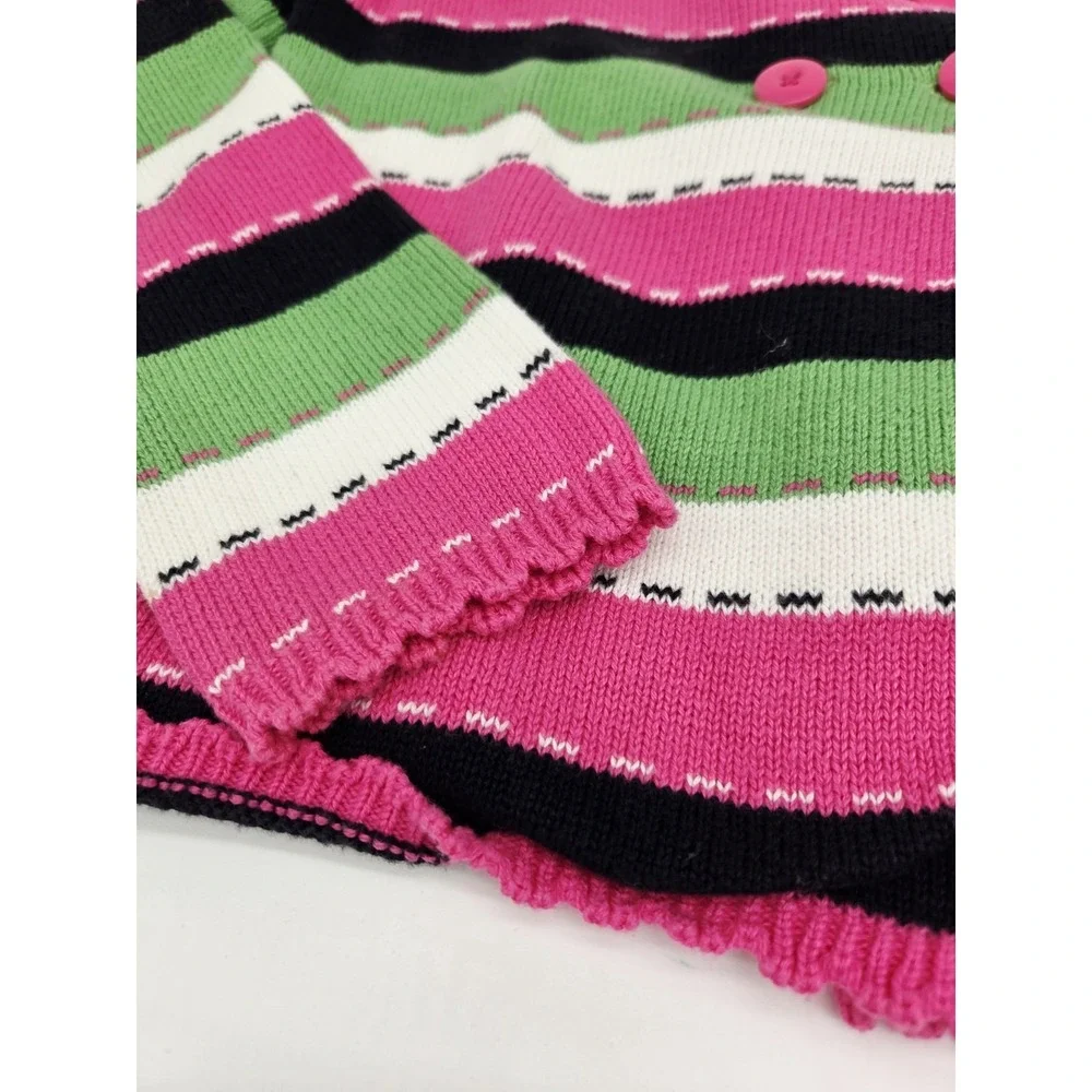 Gymboree Garden Friends Striped Cardigan Sweater Size M 7-8 Pink Green Buttons